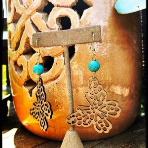 Wood laser cut butterfly earrings